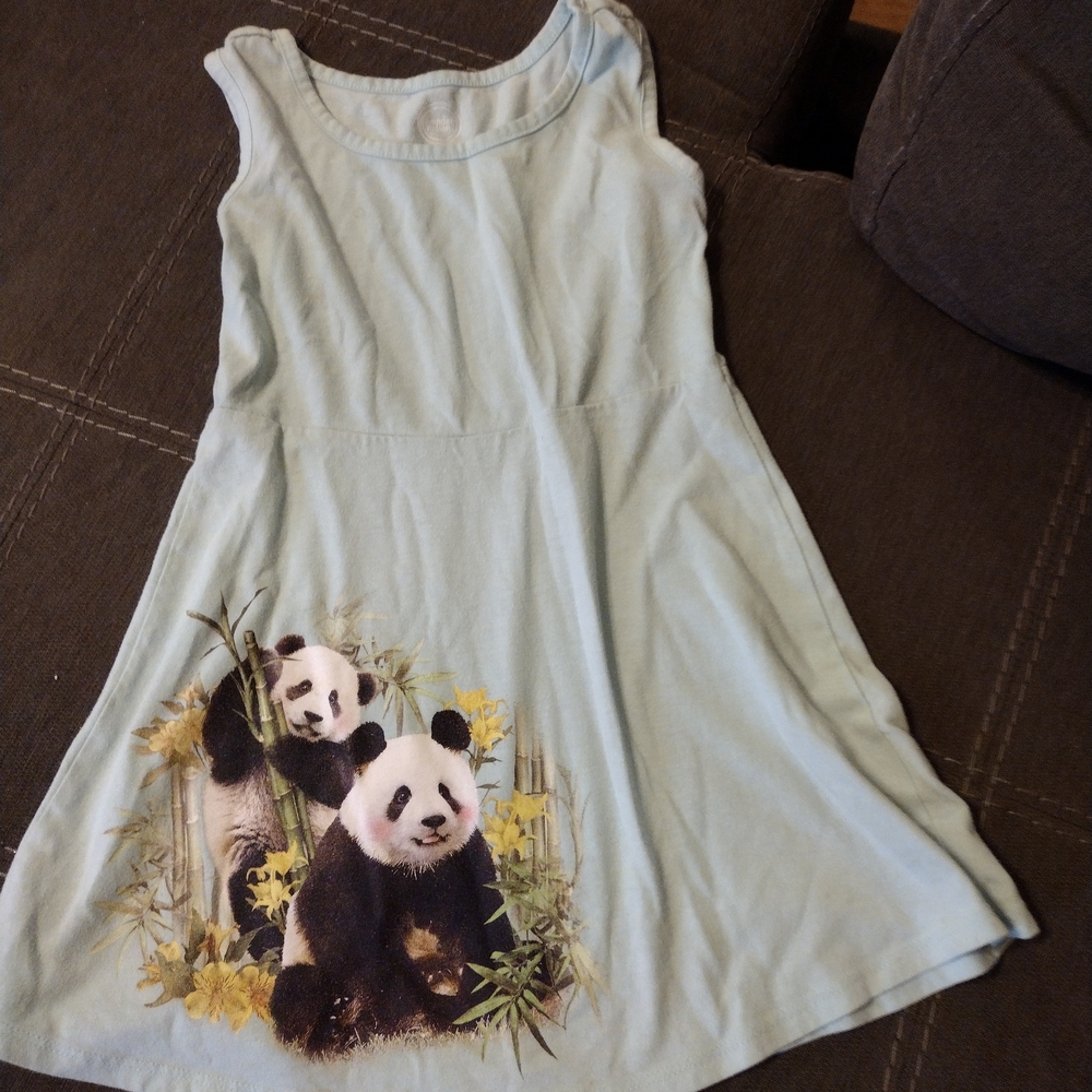 Kids Panda Print Blue Dress
